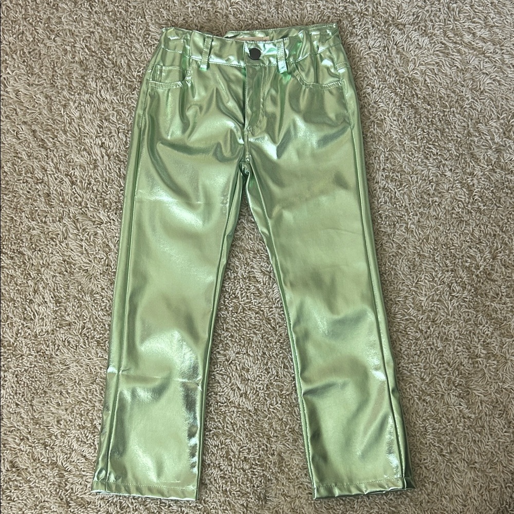 Andorine Shiny Metallic Mint Green Pants Size 8 Adjustable waist